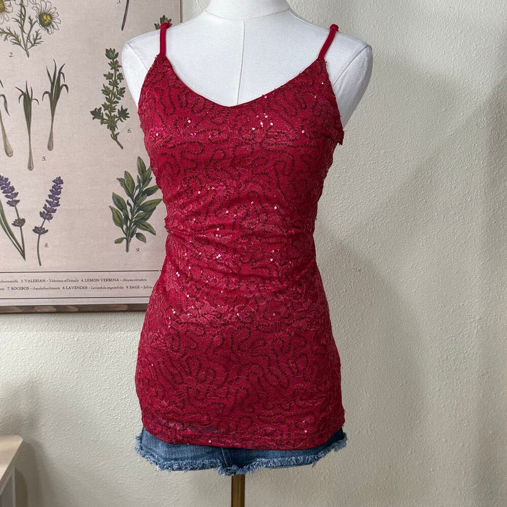 Y2k Sequin Lace Cami Tank Top Pink Red Fairy Grunge Mermaid Whimsigoth M